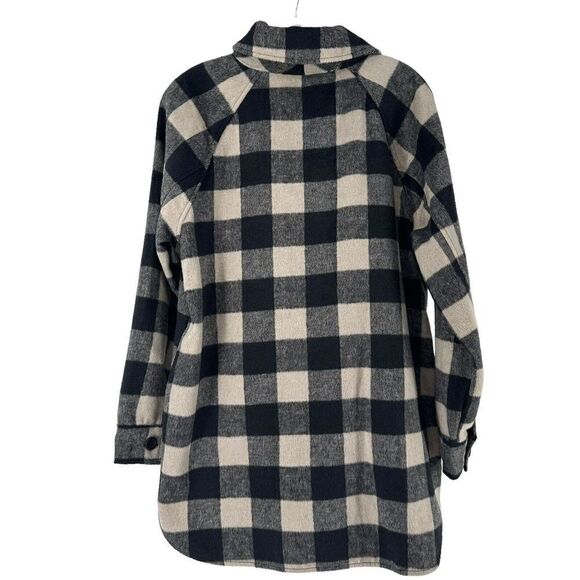 Knox Rose Shirt Jacket Shacket M Plaid Black Tan Classic Cozy Cabin Wool Blend - Picture 2 of 9
